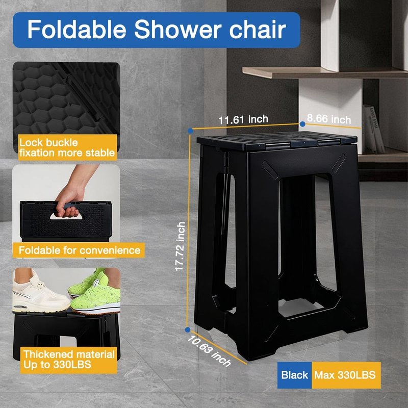 ProTraverse Foldable Small Waterproof Plastic Corner Stool for Bathroom - Foldable Non-Slip Shower Bench/Bathtub Stool for The Adults&Elderly,Holds Up to 330 lbs, 17.7 inches