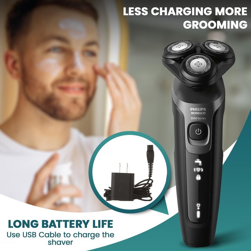 Philips Electric Shavers for Men, Rechargeable AquaTouch Mens Electric Shaver Wet and Dry with Comfort Cut Blades and Click-on Precision Trimmer, Cordless Electric Razors with 5D Flex Head