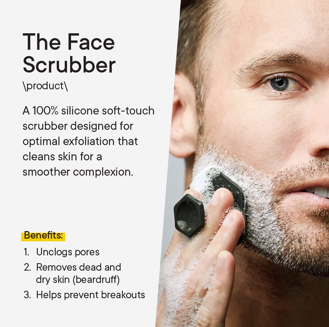 Tooletries - Men's Face Scrubber - Silicone Facial Cleansing Brush, Gentle Exfoliator Pad & Soft-Touch Massager - Removes Dead & Dry Skin - Long Lasting Bathroom & Shower Accessories - Grey