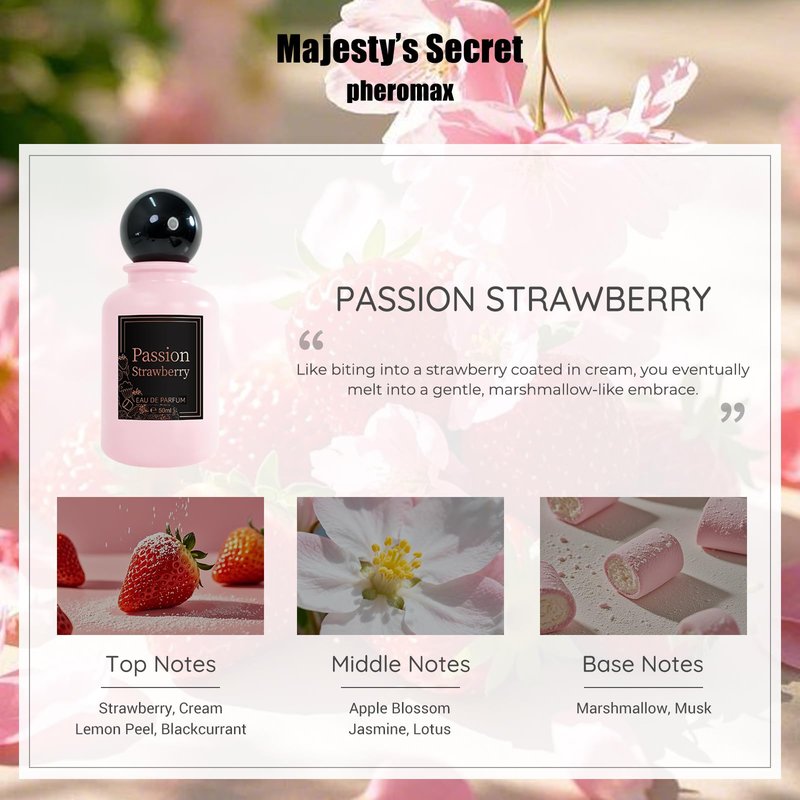 Passion Strawberry Eau de Parfum for Women, 1.7 fl oz Long-Lasting Gourmand Perfume with Strawberry, Cream, Musk & Marshmallow Cotton Candy – Sweet Fruity Floral Scent, Elegant Women’s Fragrance Gift