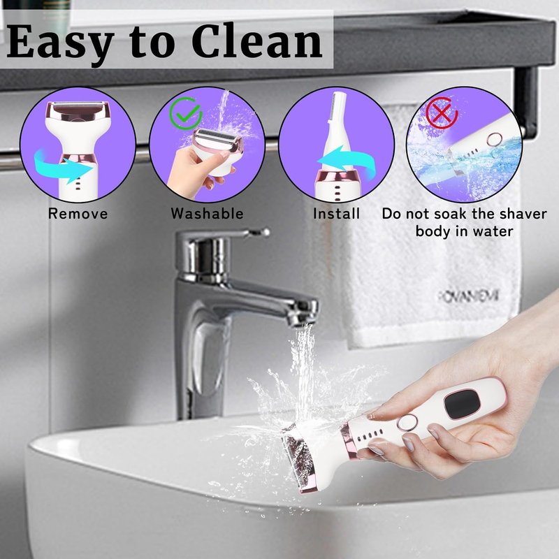 Electric Razor for Women & Men - 4-in-1 Rechargeable Shaver with LED Display | Painless Hair Remover for Body, Face, Nose, Bikini, Arms (White)