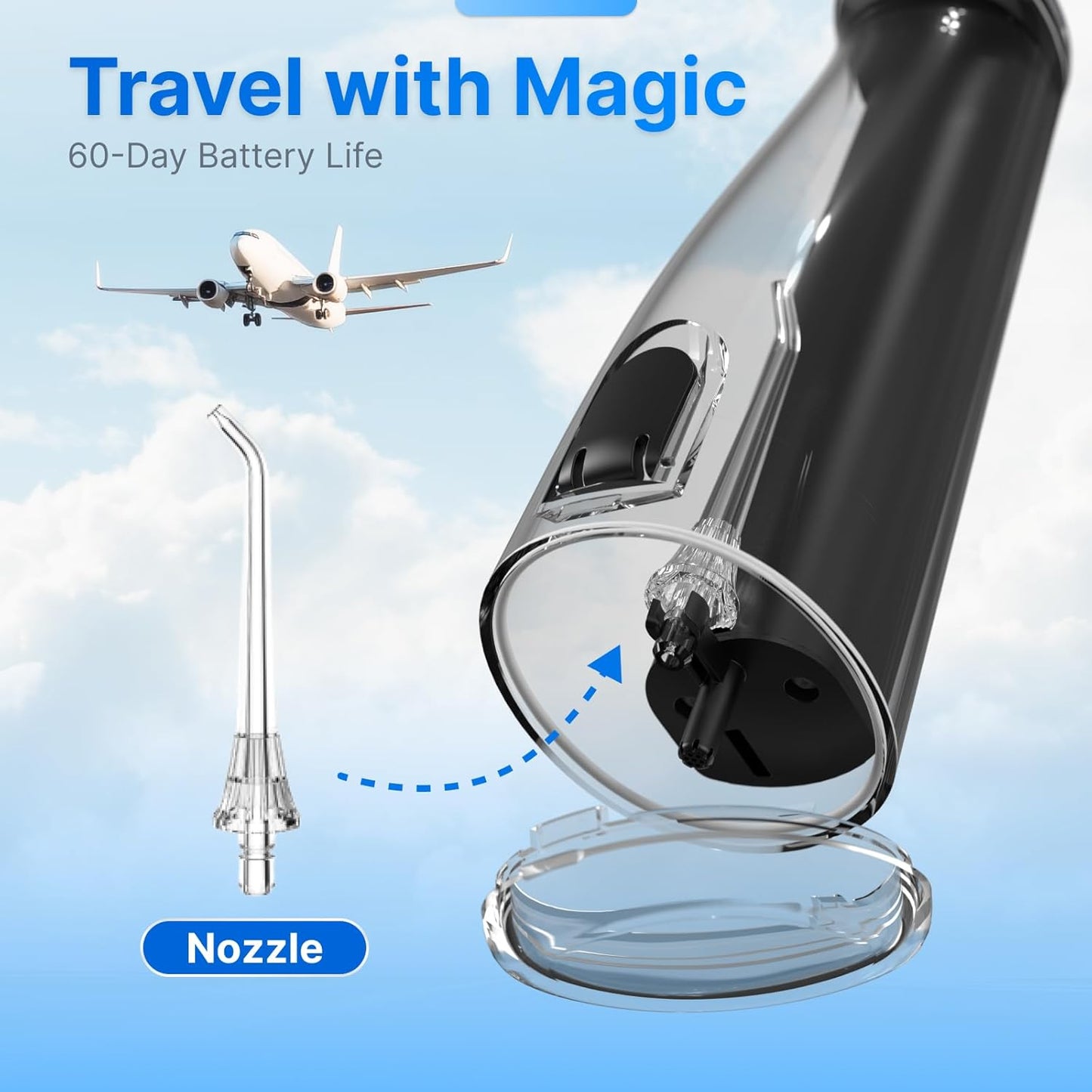 Water Flosser - Cordless Oral Irrigator with 8 Modes & 7 Jets | 300ml Tank for Braces - Rechargeable Black
