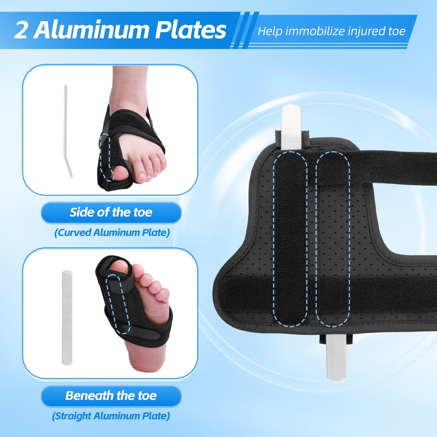 Chonario Broken Big Toe Brace Splint, Turf Toe Brace Support for fracture, Broken, Sprains, Arthritis, Men & Women, with 2 Removable Metal Plates - Black Right