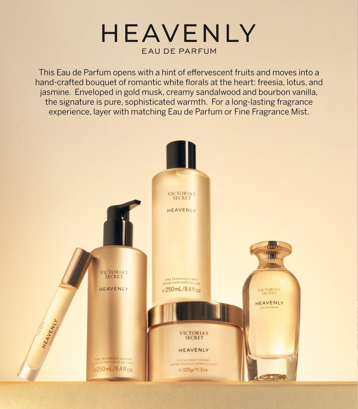 Victoria's Secret Heavenly Fragrance Body Lotion, Notes of Gold Musk, Vanilla Sandalwood & White Jasmine (8.4 oz)