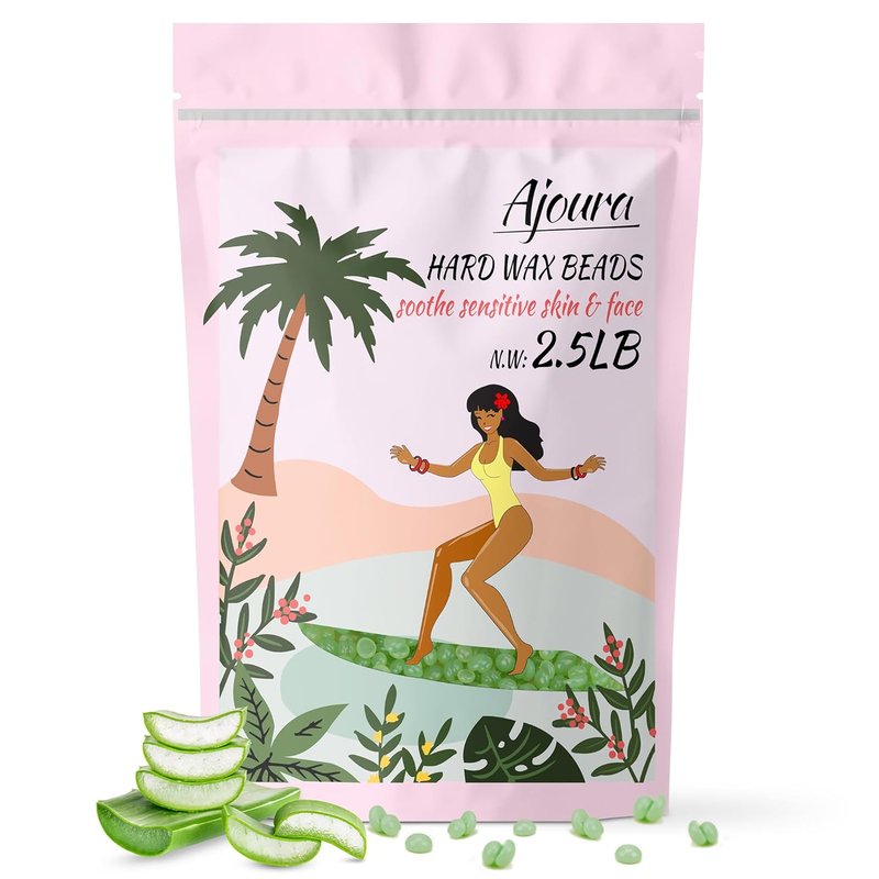 Ajoura Aloe Hard Wax Beads - Premium 2.5LB for Sensitive Skin Hair Removal | Ideal for Full Body & Facial Waxing (Green)