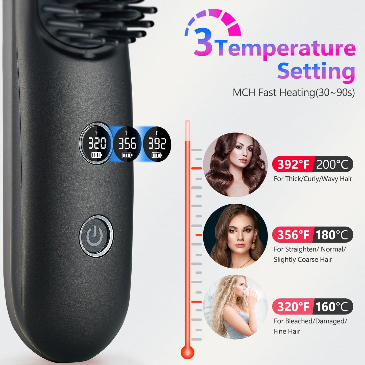 STUDLLY LCD Screen Cordless Hair Straightener and Curler 2 in 1, Rechargeable Portable Mini Travel Negative Ionic Hair Straightening Brush for Women, Fast Heating Hot Comb for Women, Black