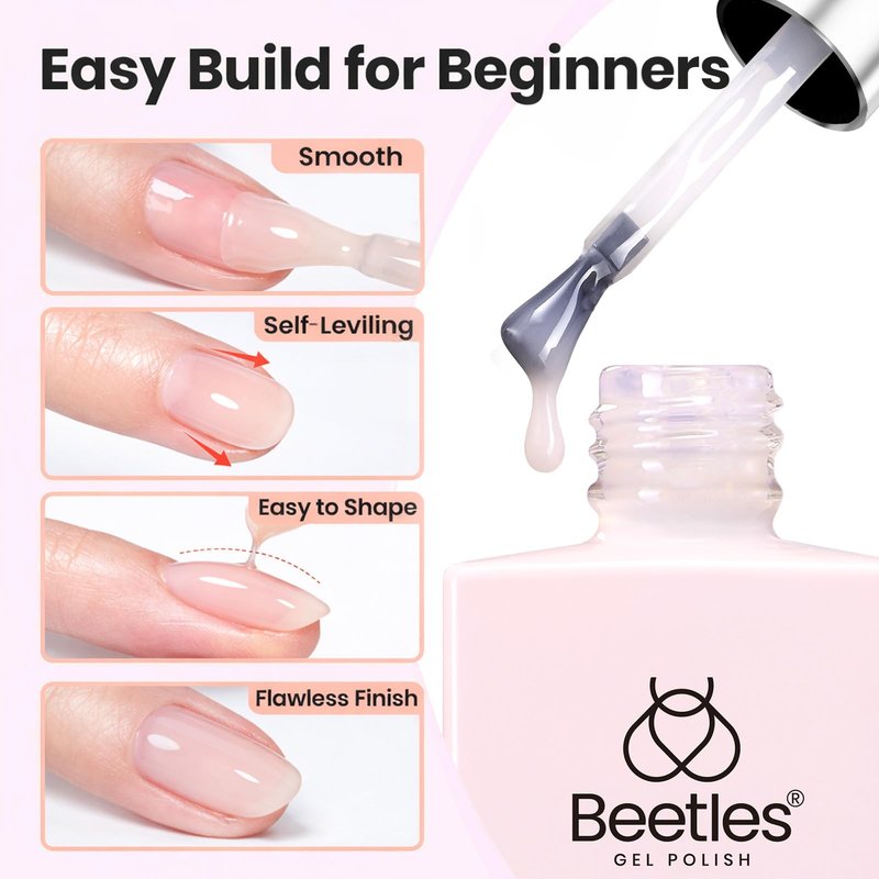 Beetles Builder Gel for Nails HEMA & TPO FREE-2 Colors Clear & Jelly Nude Building Gel with Nail Brush,Strengthening Nails Building Apex & Extension for Beginner DIY UV Nail Salon at Home,Peach Skin