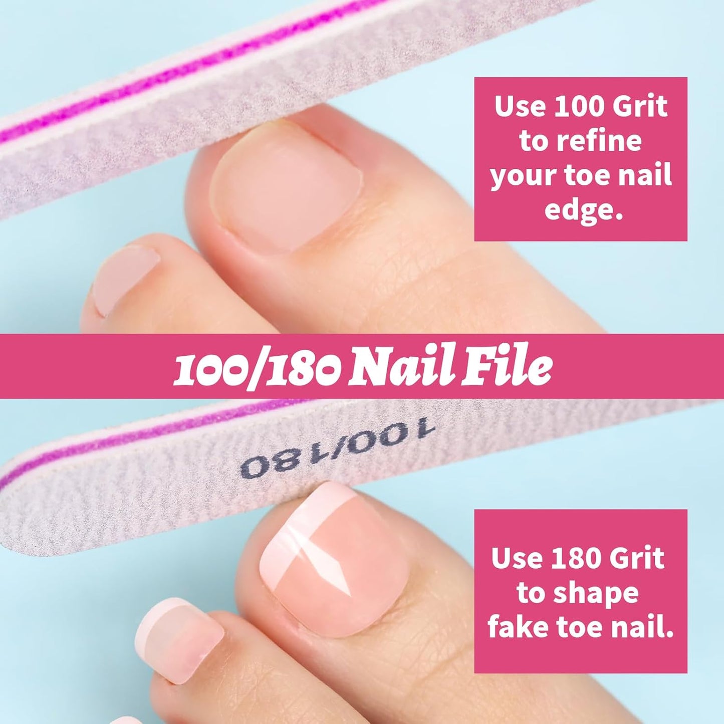 Teenitor Press-On Toenails - 144 Pcs French Tip Sets for Women | Easy Glue-On Fake Toe Nails