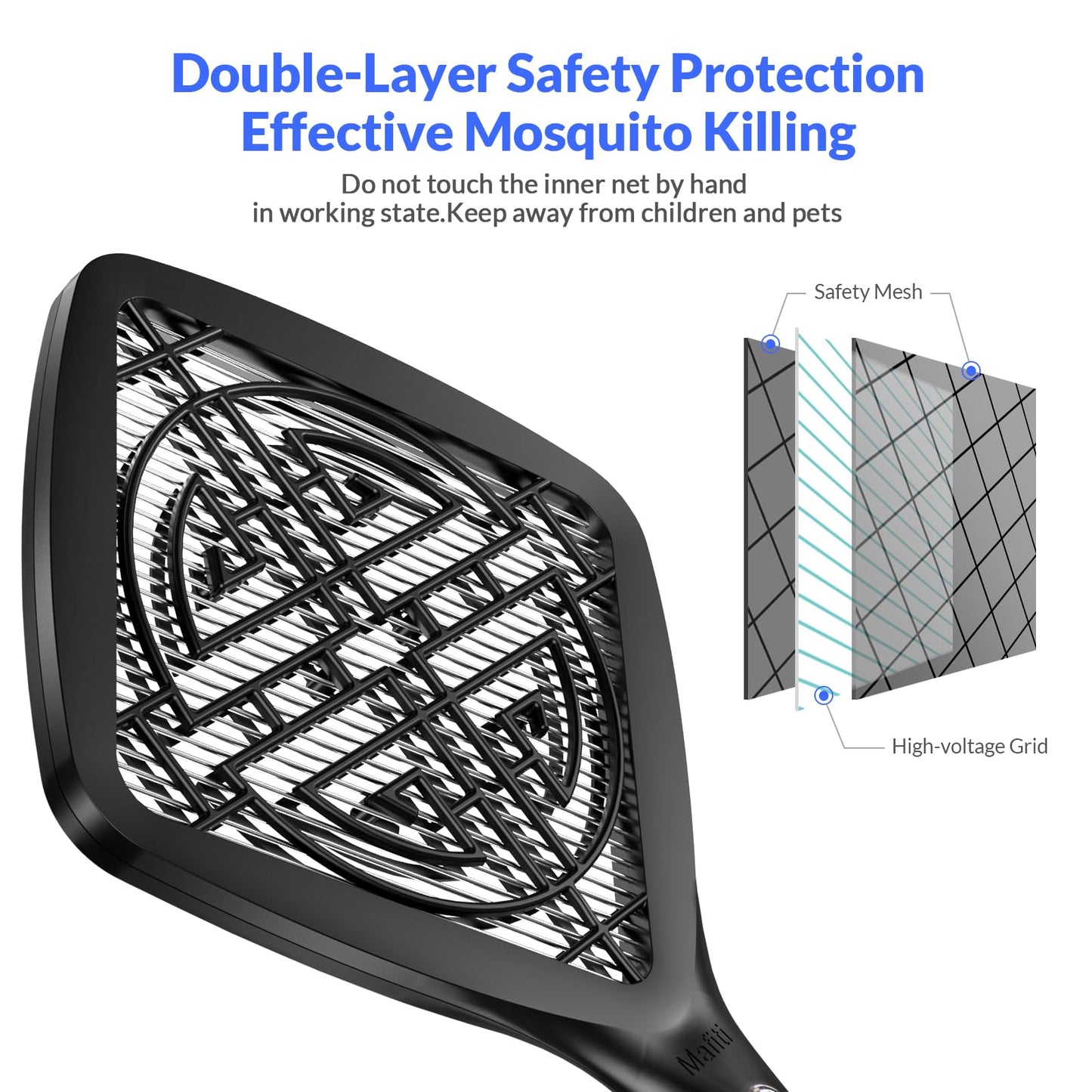 Mafiti Bug Zapper 3000V Mini Electric Fly Swatter with LED Light,Bug Zapper Indoor with Safety Grid for Home,Kitchen&Outdoor Camping-AA Battery Powered (not incl.)