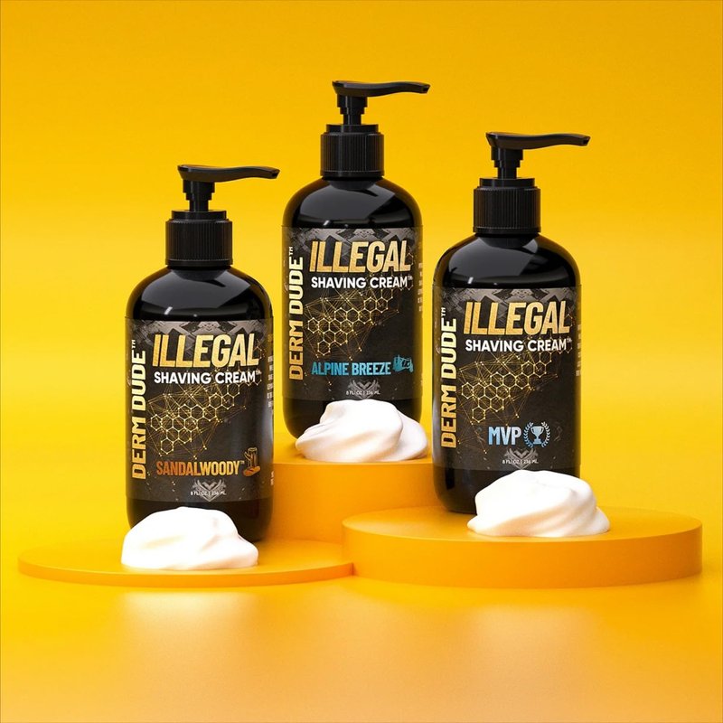 Derm Dude Illegal Shave Cream for Men | Ultra-Slick Shaving Cream for Sensitive Skin | Fights Razor Burn, Bumps, Nicks & Cuts | Smooth Glide Formula – MVP Scent, 8oz