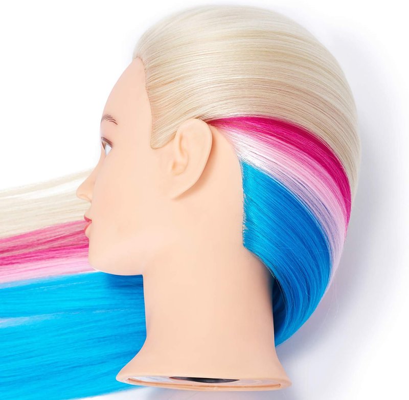 Hairingrid Mannequin Head 26"-28" for Hair Styling Training - Cosmetology Doll with Synthetic Fiber Hair & Free Clamp Holder | Multicolor
