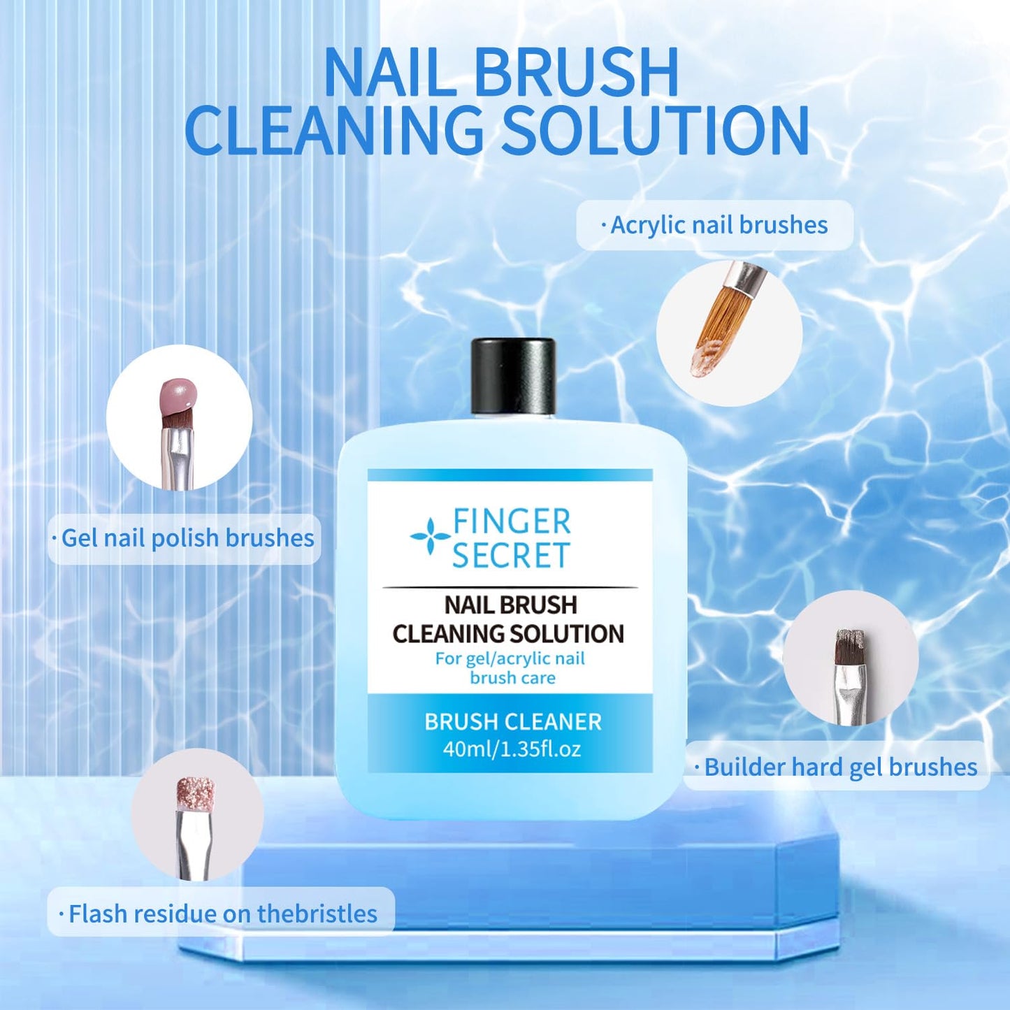 Skiennix Nail Brush Cleaner - 40ml Acrylic Solution for Effortless Nail Art Tool Cleaning