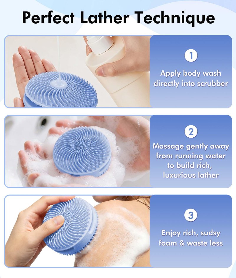 EaTubano Silicone Body Scrubber - 2 Pack Dual-Sided Exfoliating & Massage Scrubber for Women & Men, Rich Foaming Gentle Back Scrubber for All Skin Types (Green+Blue)