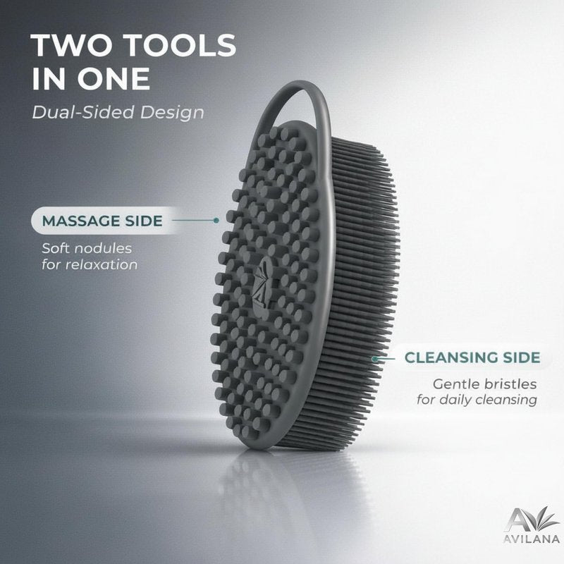 Avilana Premium Silicone Body Scrubber - Trusted Since 2017 - SGS Certified Food Grade Dual Sided Bath Brush, Quick-Dry Exfoliating Loofah Alternative, Massage Brush Sensitive Skin Women Men