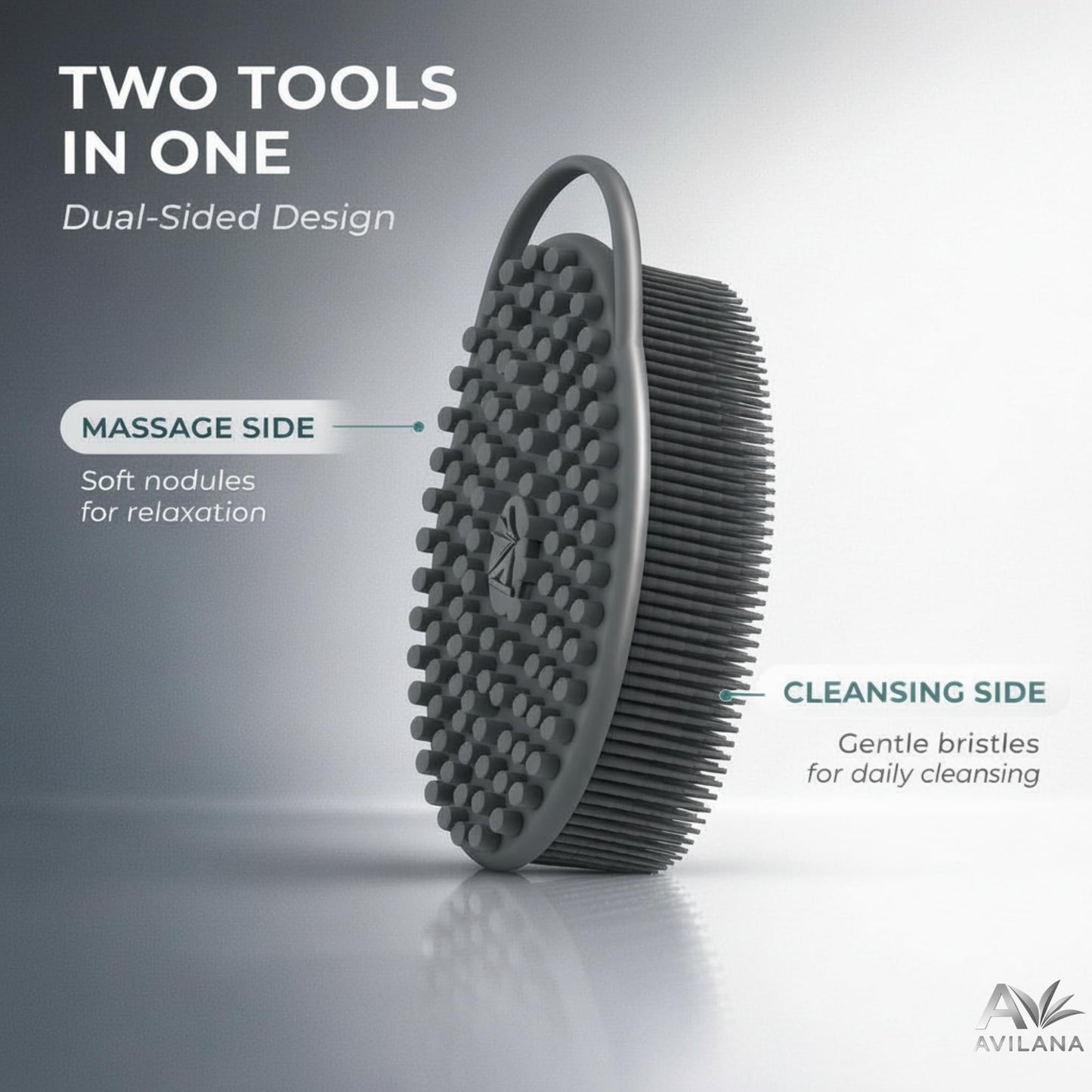 Avilana Premium Silicone Body Scrubber - Trusted Since 2017 - SGS Certified Food Grade Dual Sided Bath Brush, Quick-Dry Exfoliating Loofah Alternative, Massage Brush Sensitive Skin Women Men