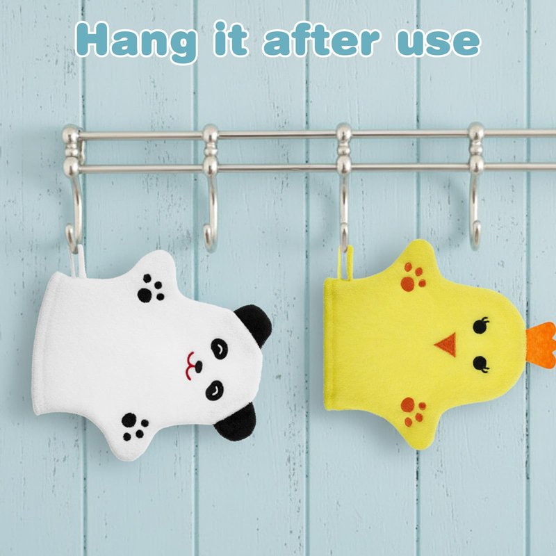 2 PCS Baby Bath Mitt Washcloths Gloves Panda Chicken Toddler Soft Washcloths for Kids Designed in Cute Animal Towel Gentle Scrub for Baby Girl Boy Bath Shower