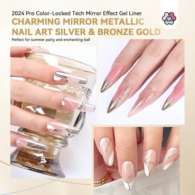 Acrylic Nail Starter Kit - Metallic Gel Polish, Clear Pink Nude Powder & Liquid, Complete Home Practice Set | 12 Pcs