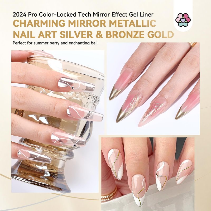 SAVILAND Metallic Gel Liner Nail Art: 2PCS Silver & Gold Metallic Gel Nail Polish Chrome 3D Effect Mirror Gels Polish Build in Thin Brush Metal Painting Gels Nails Design for Salon Home DIY
