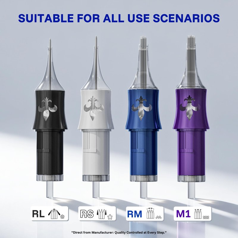 LumenTip 50PCS Tattoo Needles, Tattoo Cartridge Needles Mixed Sizes - #12 Standard RL/RS/RM/M1 Disposable Tattoo Needle Cartridges with Membrane for Tattoo Gun Round Liner Shader Magnum