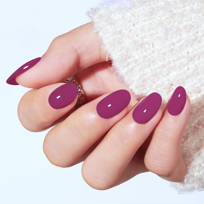 Plum Oval Press-On Nails Kit - 32 Pcs Fake Nails with Glue, File & Prep Pad | Perfect Spring Gift for Women