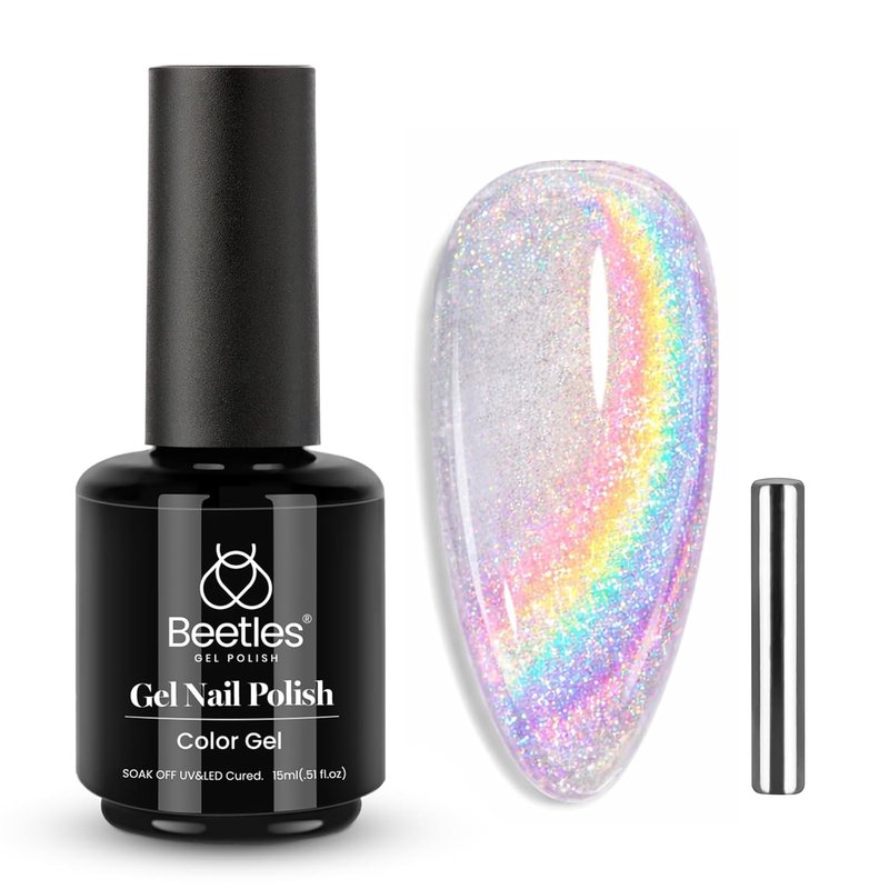 Beetles Rainbow Cat Eye Gel Nail Polish - 15ML Silver Glitter Gel for Stunning DIY Manicures