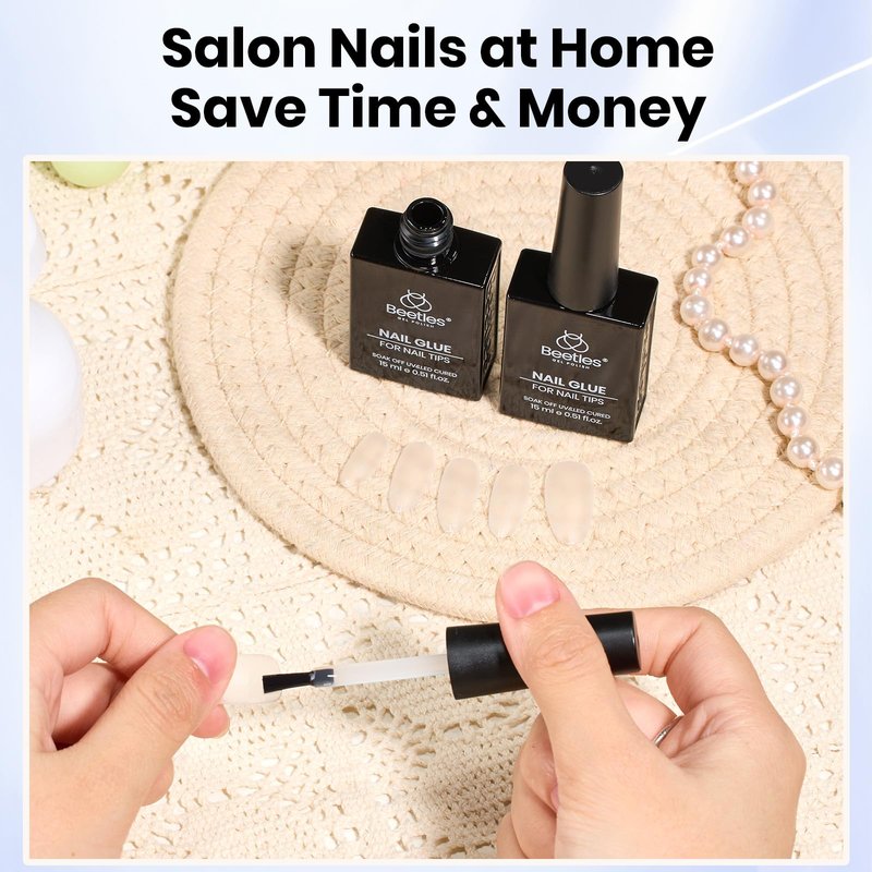 Beetles 2Pcs 15ml Gel Nail Glue for Acrylic Nail Tips, UV Nail Glue for Clear Press-On Nails, Clear Self-Leveling Nail Extension Gel, Low-Odor Formula, Long-Lasting Wear for DIY & Salon Use