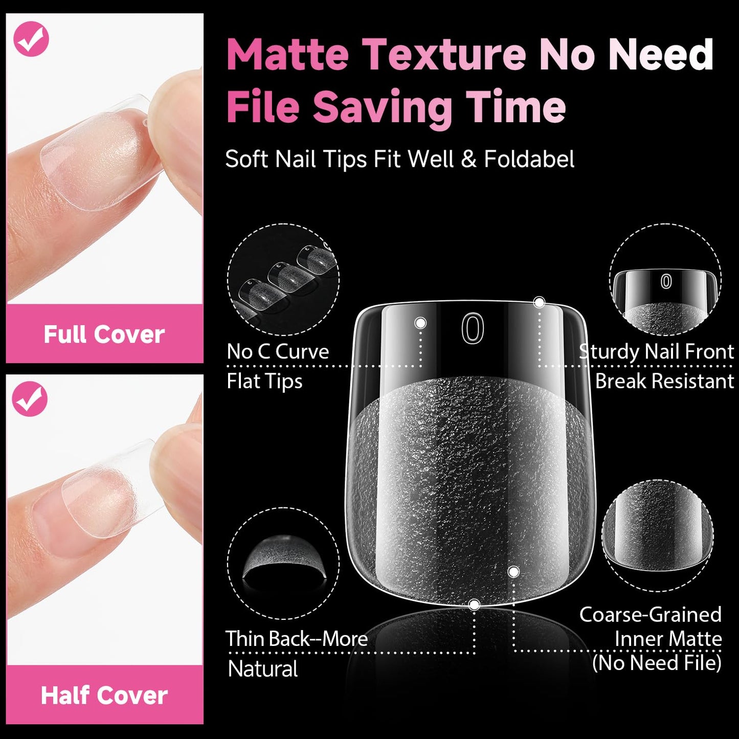 UNA GELLA Extra Short Square Nail Tips - 312pcs Soft Gel Full Cover | Half Matte Acrylic Fake Nails for DIY Nail Extensions