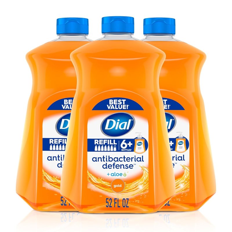 Dial Antibacterial Defense Liquid Hand Soap - Aloe Gold Scent, 52 Fl Oz Refill (3 Count) | Dermatologist-Tested Gentle Formula