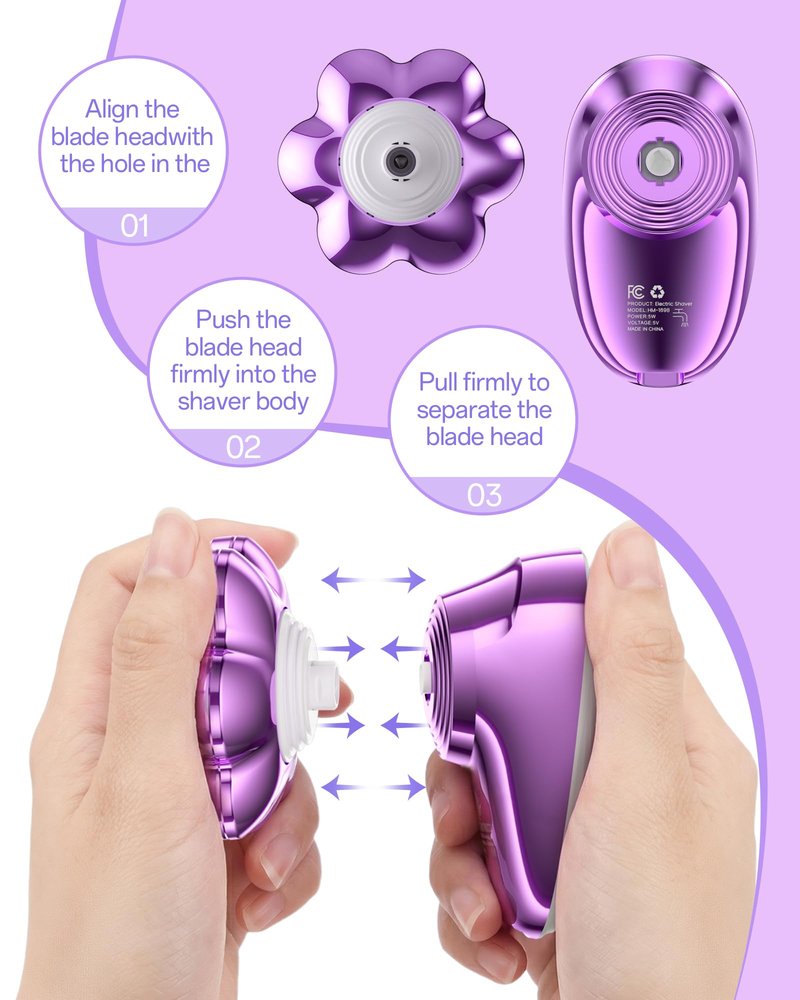 5-in-1 Electric Razors for Women, 7D Magnetic Heads Full Body Shaver, Waterproof Wet Dry Hair Remover with LED Display, Rechargeable Bikini Trimmer for Underarms, Face, Legs, Lips, Arms (Purple)