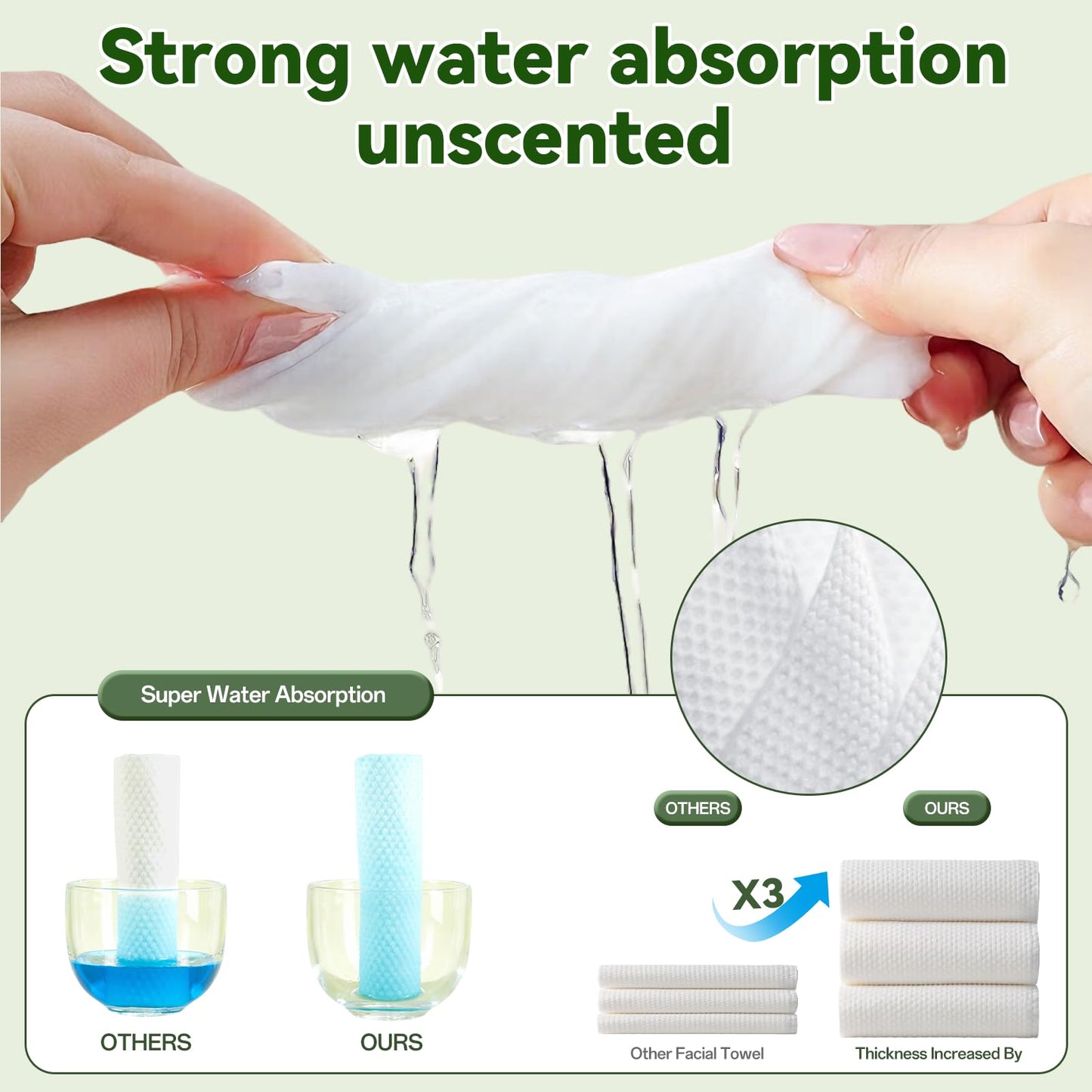 180 Count Disposable Face Towels, Ultra Soft Thick Biodegradable Facial Towels for Sensitive Skin, Lint-Free Makeup Remover Dry Wipes, Multi-Purpose Cleansing Towelettes