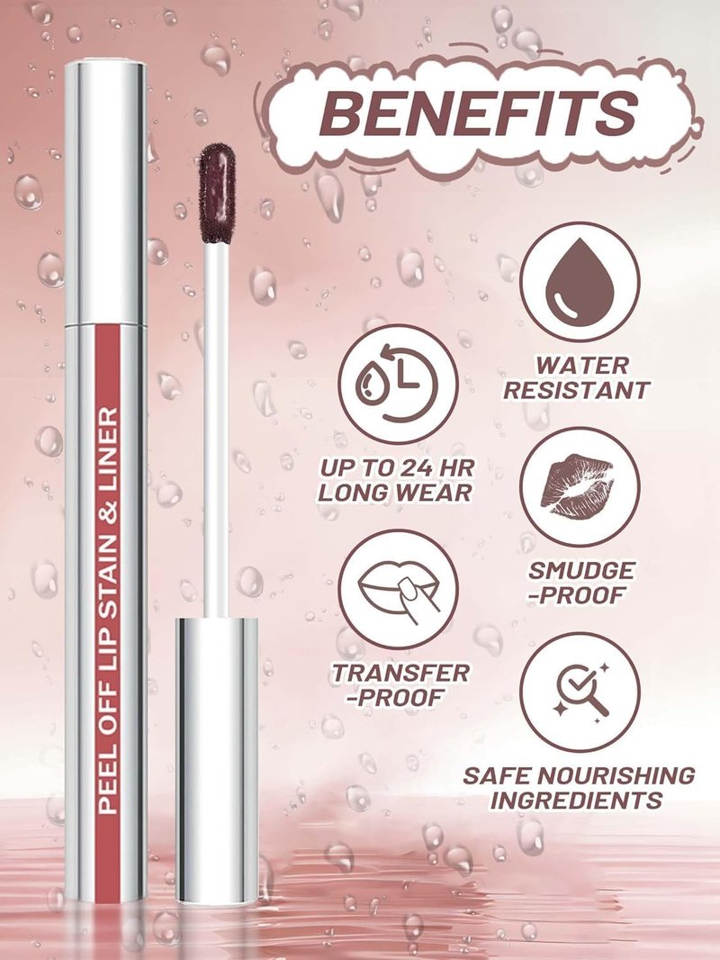 QCMME Lip Stain Peel Off Lip Liner Stain with Tweezer, Long Lasting Matte Lip Tint Tattoo, Highly Pigmented Color Lip Makeup, Waterproof Lipstick, Transfer-proof Lipstain for Women, Cool Rose