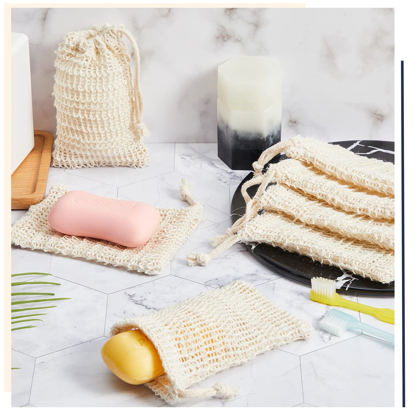 Cunhill 50 Pack Soap Saver Bag Bar Exfoliating Pouch Sisal Soap Savers Mesh Bag with Drawstring Foaming and Drying Holder for Bath and Shower