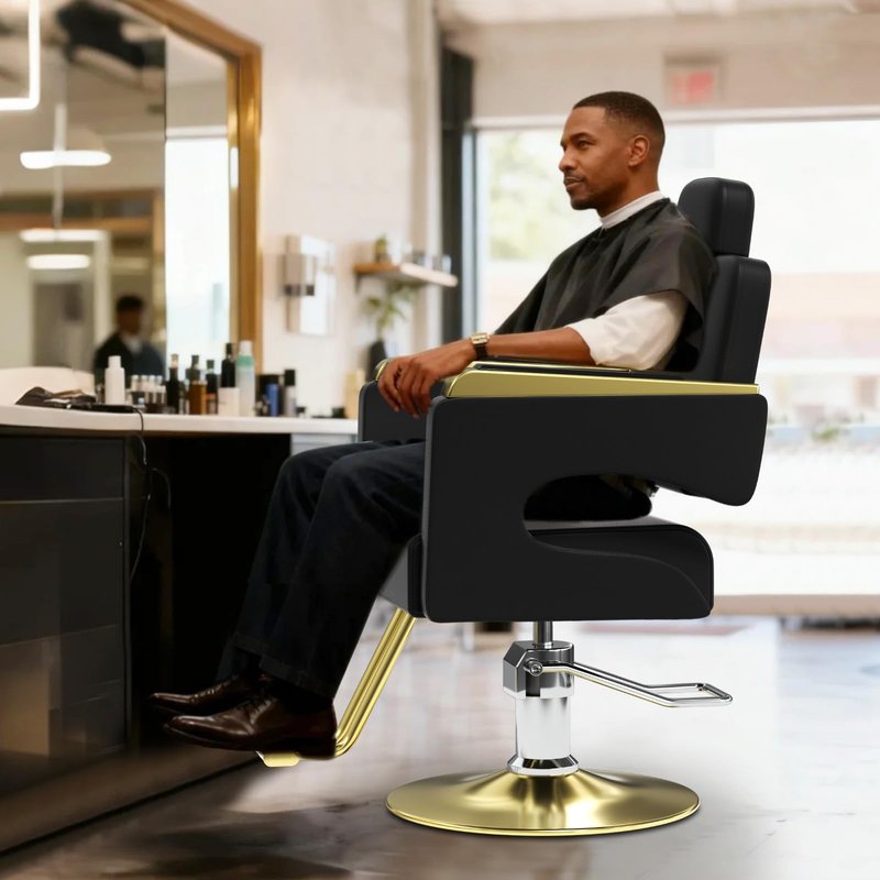 Salon Chair for Hair Stylist, Barber Chair with Heavy Duty Hydraulic Pump, Stylist Chair for Barbershop, Silla de Barberia 360 Degrees Rolling Swivel Spa Beauty Equipment for Hair Stylist, Black/Gold