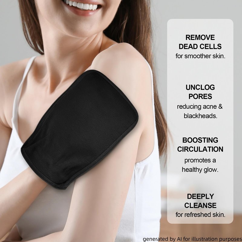 Vojriky 1PCS Durable Body Scrub, Dead Skin Remover & Body Scrubber Exfoliator, Body Exfoliating Gloves for Shower, washcloth exfoliating, exfoliating Glove for Smooth Skin (black)