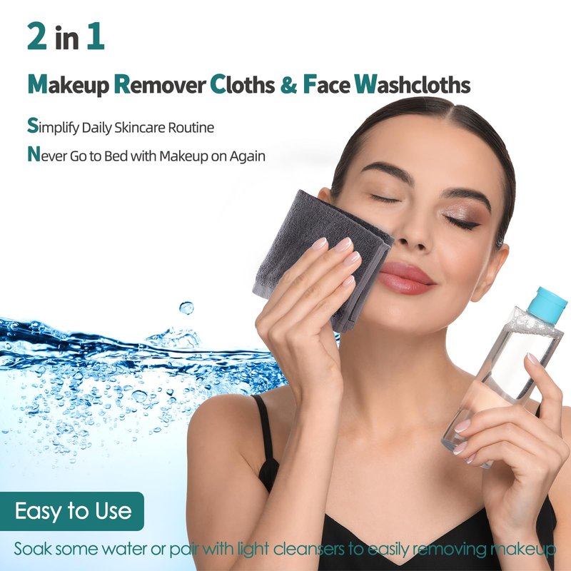 JEFFSUN Wash Cloths for Face and Body, Super Soft and Skin Friendly Face Towels on Sensitive Skin, Reusable Makeup Eraser Rags, Easy to Rinse Facial Cleaning Cloths Pack with Hang Loop