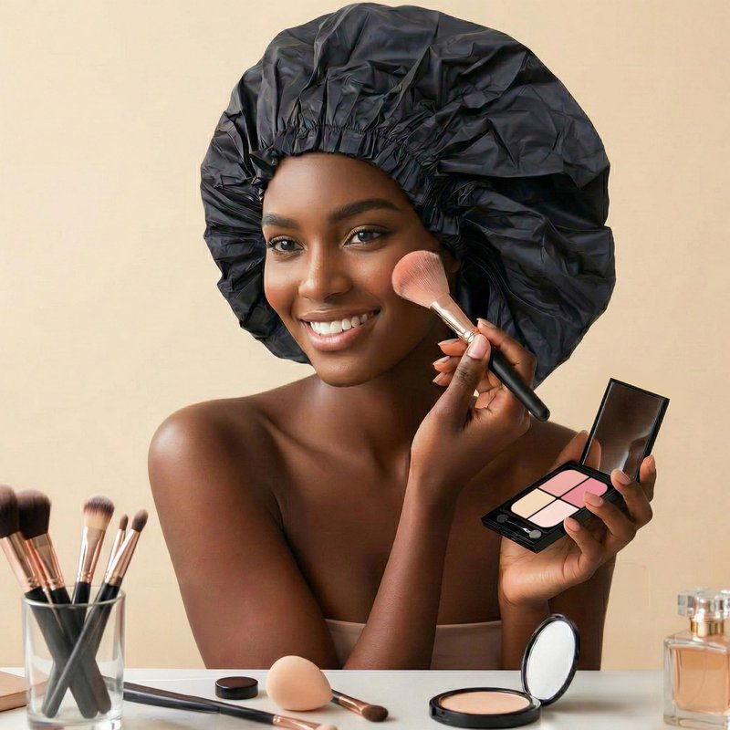 DONNA Super Jumbo Shower Cap – Comfortable Elastic Band, 100% Waterproof Hair Cap for Long Hair, Braids & Thick Styles, Reusable Big Shower Cap for Women, Keeps Hair Dry & Protected, Black