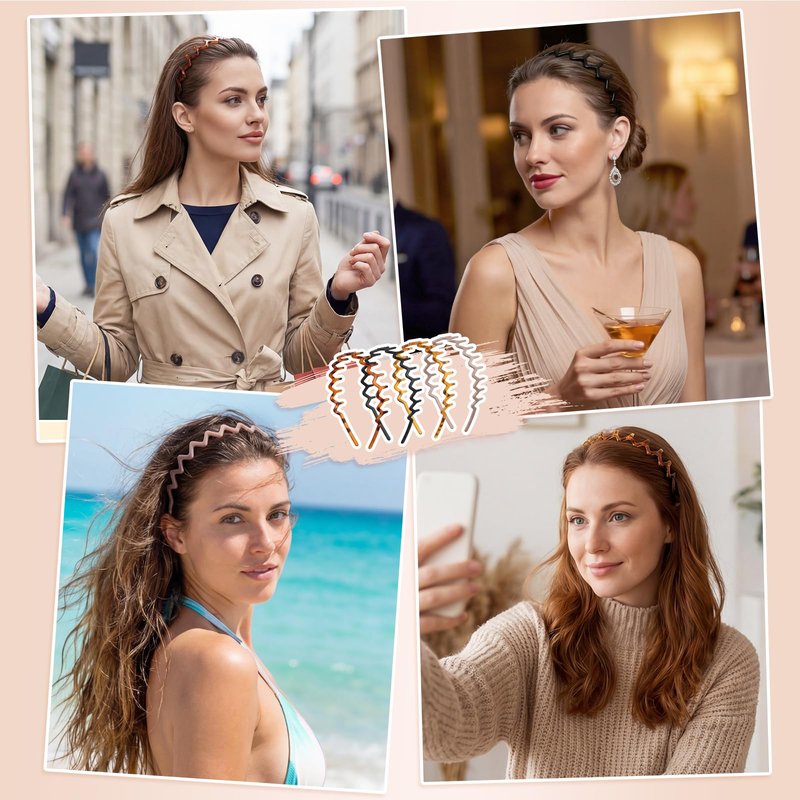 Needbrock 4 Pack Non Slip Zig Zag Headbands, Comb Headband with Teeth for Slicked Back Styles Women Men Daily Wear, Workouts, 90s Retro Hair Accessories