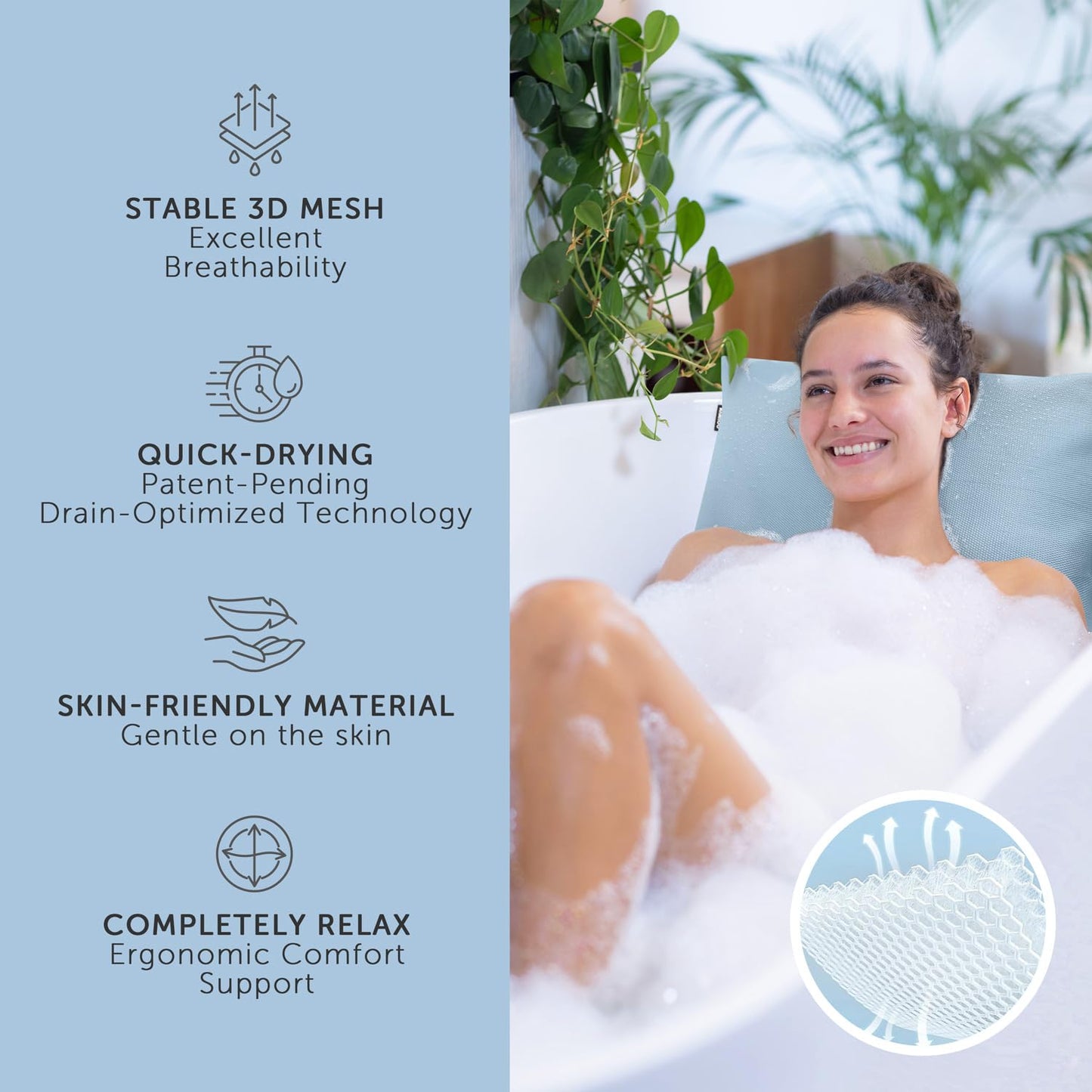 Nunuoo Bath Pillows for Tub Neck and Back Support,Bathtub Cushion backrest headrest Neck Pillow,tub Pillow for Bathtub,3D Mesh Core,Breathable,Quick-Drying,Ergonomic Comfort,Gray