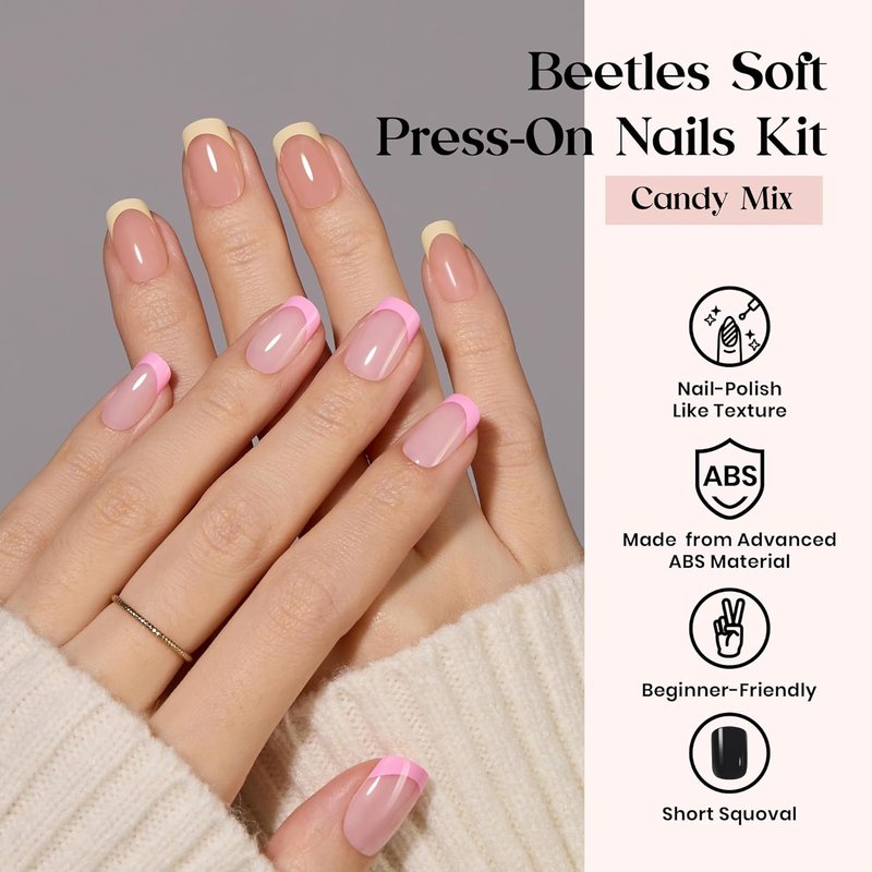 Beetles Press On Nails Kit - 720 Pcs Candy Mix | 24 Colors Short Square Nails with Glue & Stickers