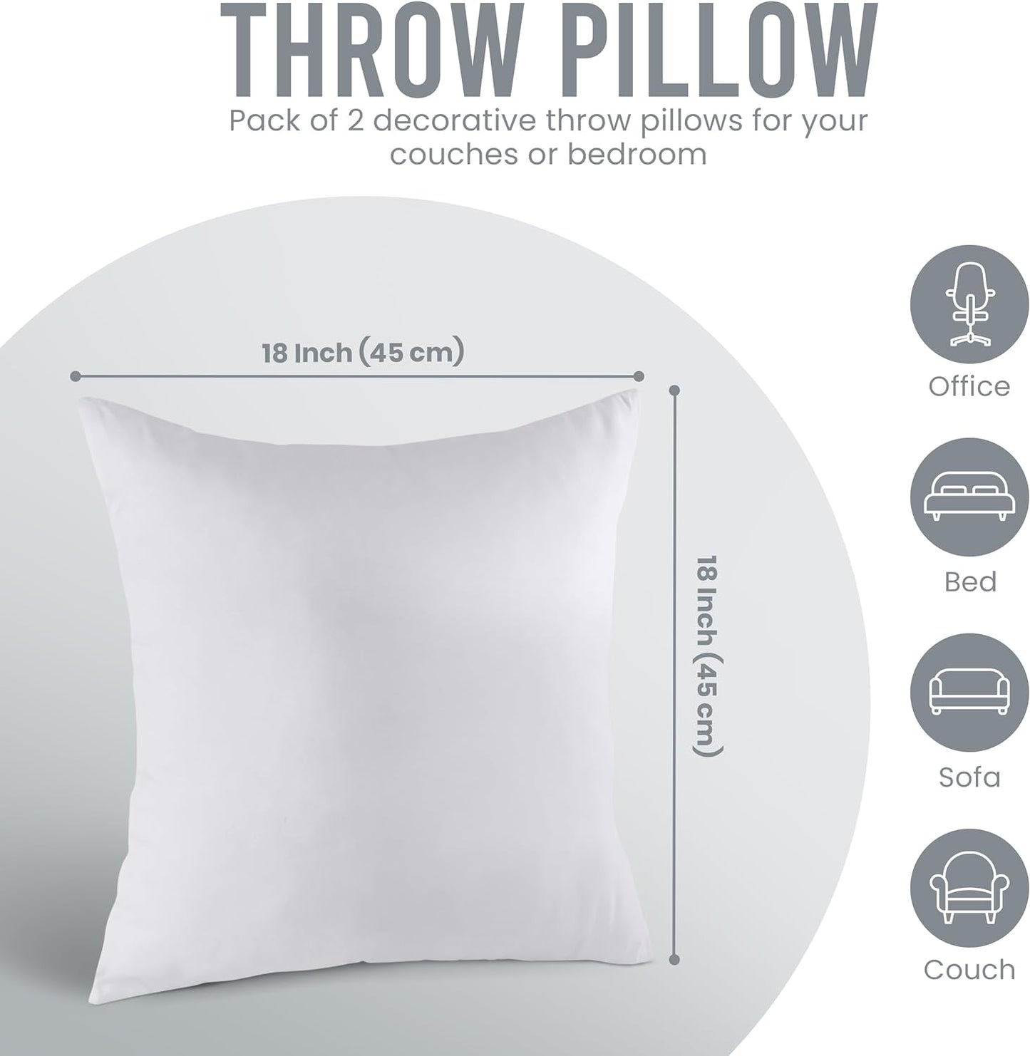 Utopia Bedding Pillow Inserts - Set of 2, 18x18 White Decorative Cushions for Sofa & Bed - Soft & Fluffy Support