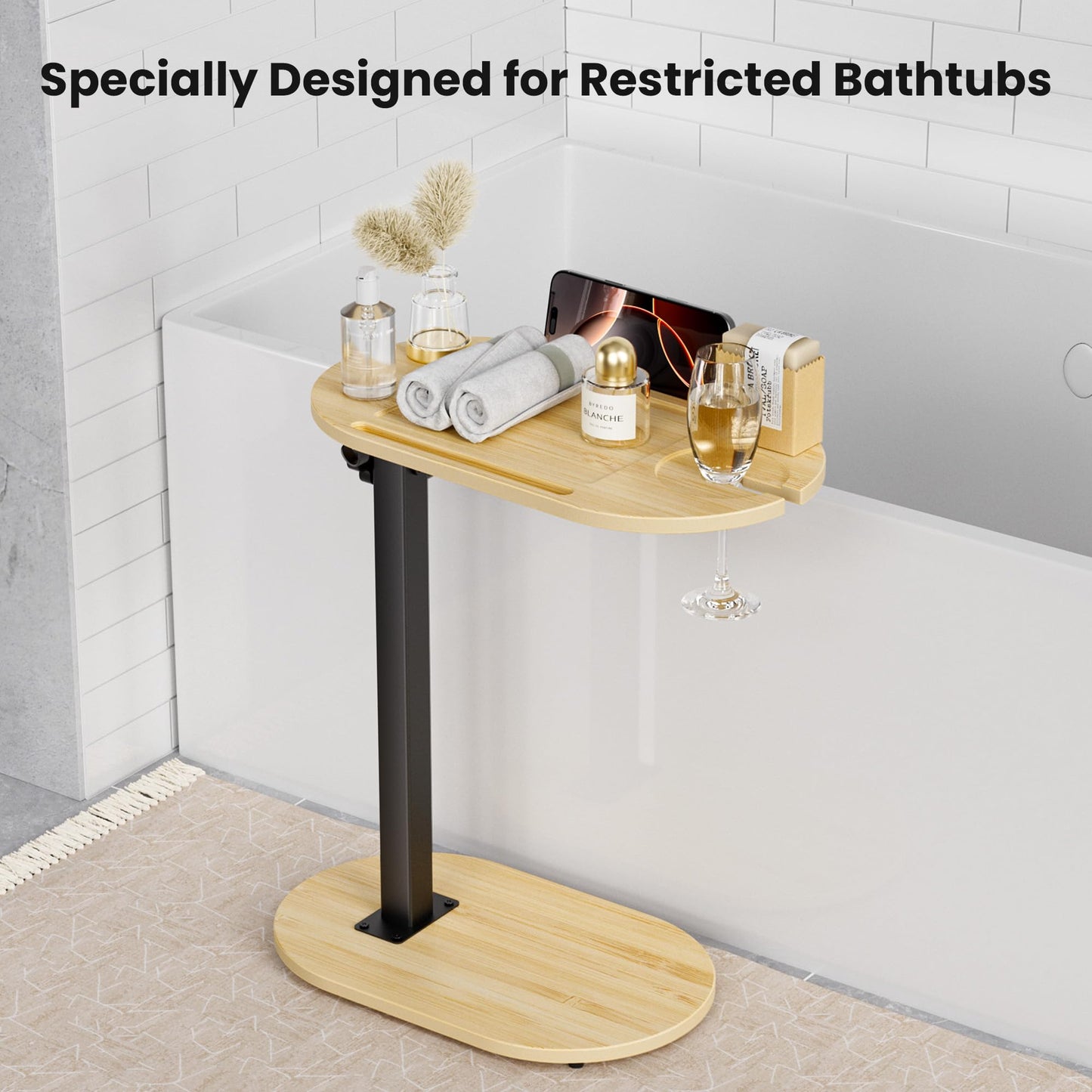 Sunnacate Bamboo Bathtub Table with Adjustable Height, Freestanding Bath Tray Caddy Board Tub Organizer, House Warming Gift, New Home, Anniversary Wedding Gifts, Bridal Shower Gift for Women