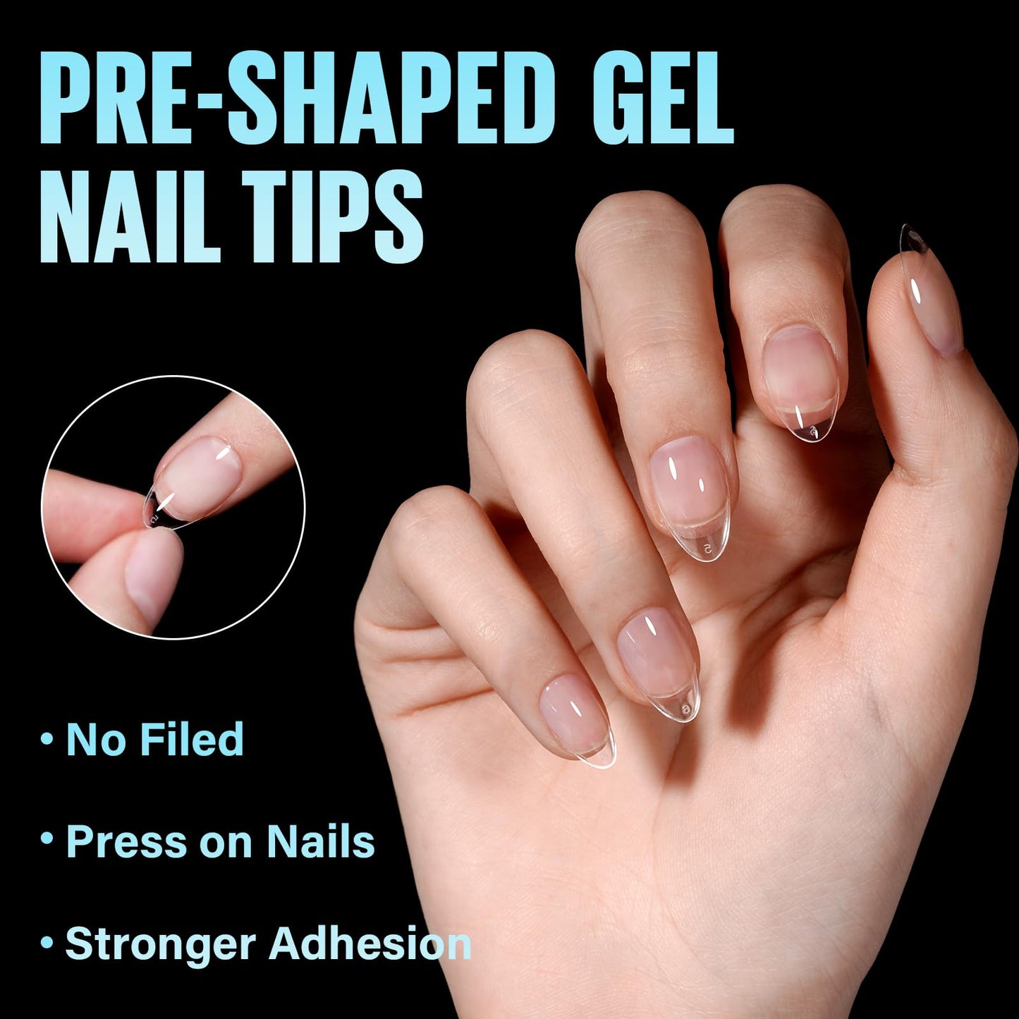TOMICCA Short Almond Nail Tips, 504Pcs Soft Acrylic Nail Tips, 12 Sizes Pre-Shaped Half Matte Fake Clear Gelly Tips, Press on Acrylic Nails for Nail Extension DIY Nail Salon