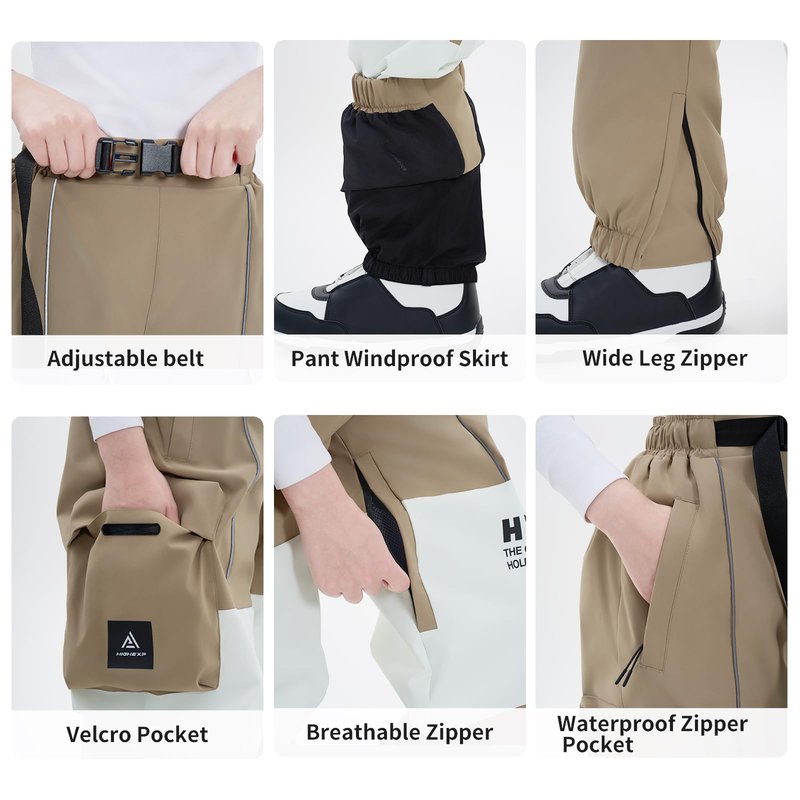 HIGH EXPERIENCE Ski Pants Snow Snowboard Pants Waterproof Insulated Baggy Windproof Hiking Winter Warm for Men Women (Black, Small)