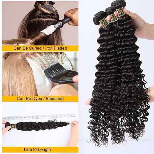 QTHAIR Brazilian Deep Wave Human Hair Bundles 16A Grade Brazilian Virgin Human Hair 10 1214 Inch 100% Virgin Unprocessed Deep Wave Bundles 300g Total Natural Black #1B