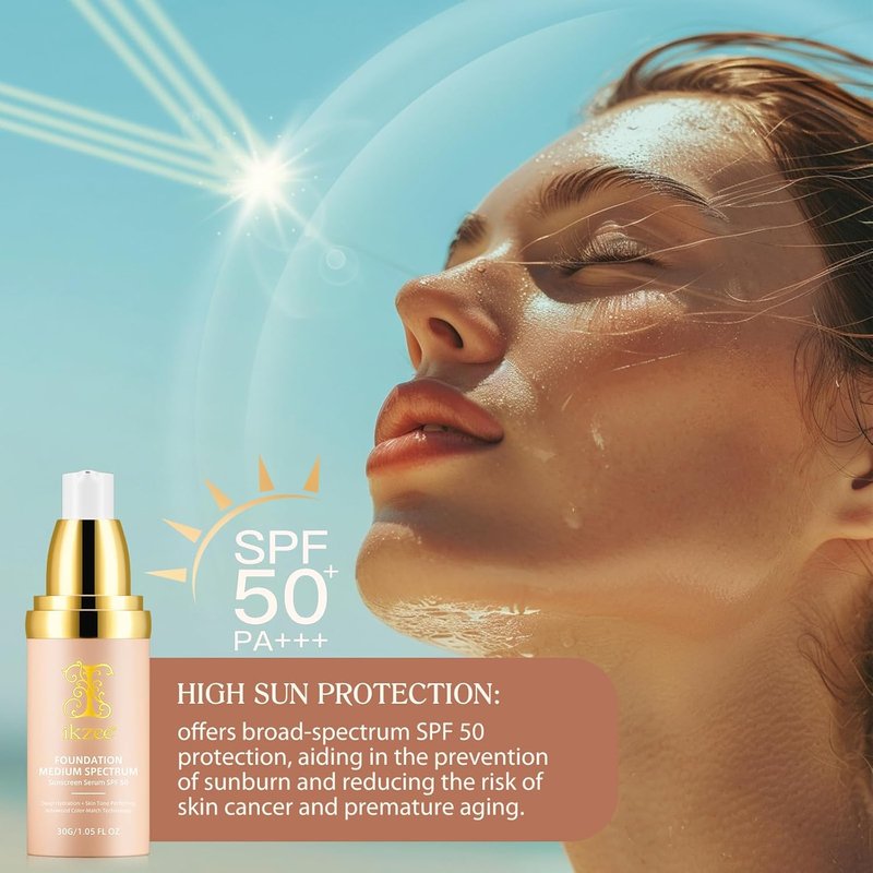 Color Changing Foundation - 4-in-1 Full Coverage Makeup | Hydrating SPF 50+ Liquid for Mature Skin, 30ml