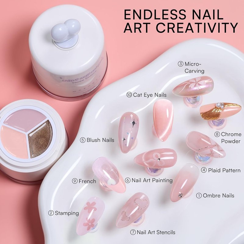 Makartt ColorPot 5-in-1 Nail Art Gel - No Wipe Gel Polish in 3 Colors for DIY Nail Designs