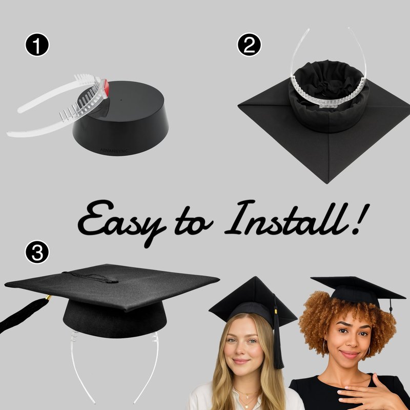 ADVANSYNC GradCapBand DELUXE Graduation Cap Headband (Black and Clear)