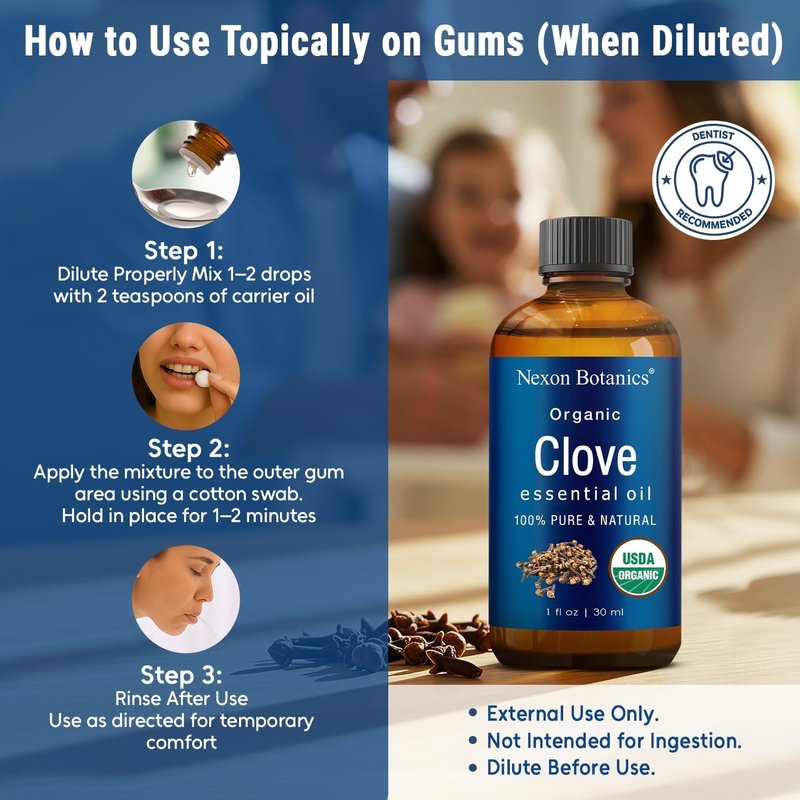 Organic Clove Essential Oil 30 ml - Pure & Natural for Toothache, Sore Muscles | Soothing Skin & Hair Care