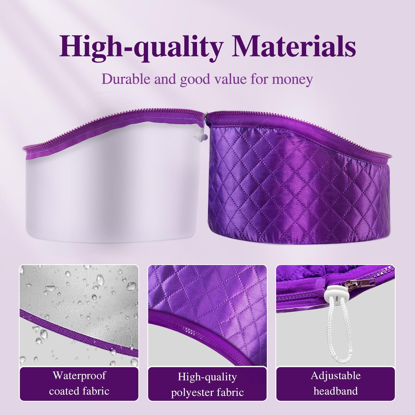 Thermal Steam Cap for Natural Hair Treatment: 10-Level Heating Cap for Deep Conditioning and Hair Steaming - Quick Heat-Up, Purple