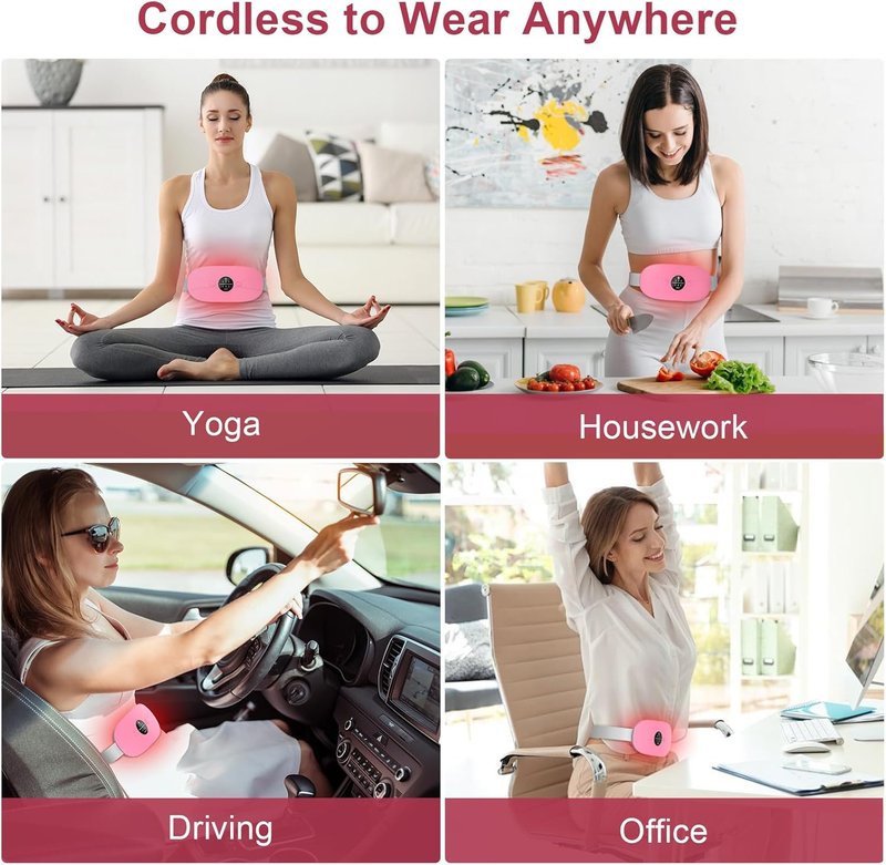 Skiennix Cordless Heating Pad - Portable Wearable Warming Belt with 3 Heat & Massage Modes | Pink